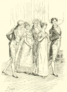 La fiesta de Netherfield entrando al salón de baile de Hugh Thomson